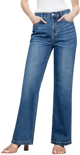 Sidefeel Wide Leg Jeans Woman High Waisted Stretchy Straight Leg Elastic Waist Baggy Denim Pants Blue Size 10