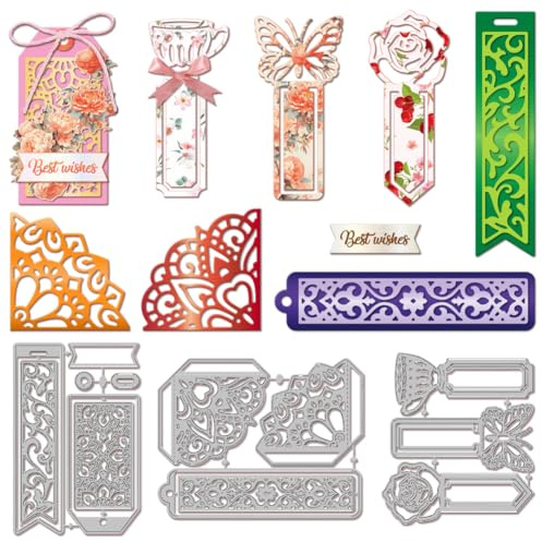 GLOBLELAND Stanzformen Für Lesezeichen Mit Spitze Für DIY Scrapbooking Metall Etikettenrahmen Stanzformen Mit Schmetterlings Und n Eckstanzungen Für Kartenherstellung Prägung Fotoalbum Basteldekor