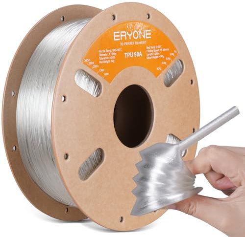 ERYONE 90A TPU-Filament 1,75 mm für 3D-Drucker +/-0,03 mm, 1 kg (2,2 lbs) / Spule, Transparent