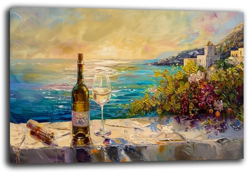 Quadro Moderno MARE vino calice Quadri moderni soggiorno da Parete XXL grande Stampa su tela Canvas Decorazione Murale muro Salone Arredo Camera da letto Cucina (7, 50x100 cm, Canvas intelaiato)