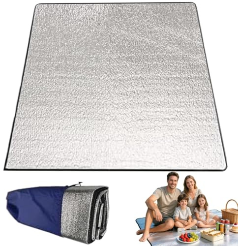 Tkxjry 200x200cm Faltbare Zeltmatte, Alu Isomatte Schaummatten, Camping Matte aus Aluminiumfolie, Doppelseitige Aluminiumfolie Isomatte, Alu Wasserdichtes Bodenmatte, für Picknick, Strand, Camping