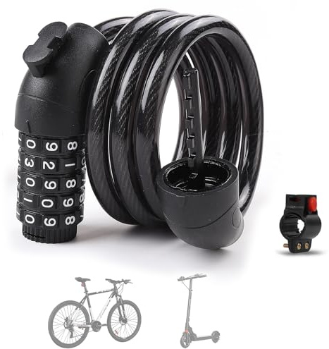 Fahrradschloss Zahlenschloss mit 5 Stellig Zahlencode, 105cm/10mm Anti-Diebstahl Zahlenschloss Fahrrad mit Halterung, Hohe Sicherheit Fahrradschloss Kinder, für Fahrrad, Tricycle, Scooter, Bike Lock