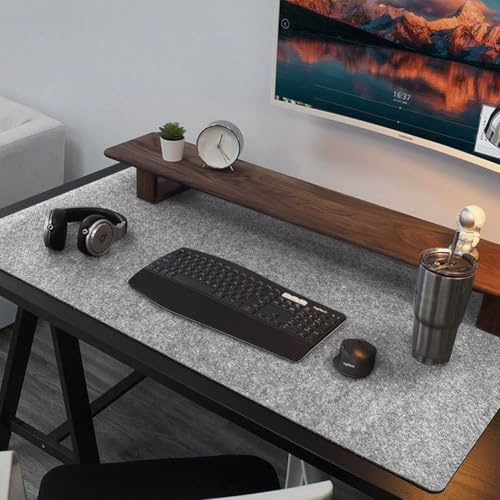 Schreibtischunterlage Filz Mauspad XXL, Hellgrau, 90 x 43cm, 3mm Dick | Rutschfester Desk Mat, Office Desktopschutz, Schreibtischmatte für Büro und Zuhause