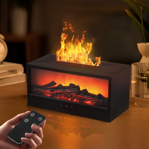 Flammen Aroma Diffuser, Diffuser ätherische öle mit Fernbedienung, 7-Farben LED Kamin, 150ml Luftbefeuchter, 1H/3H/5H Timer, Automatische Abschaltung, Perfekt für Zuhause Büro Schlafzimmer