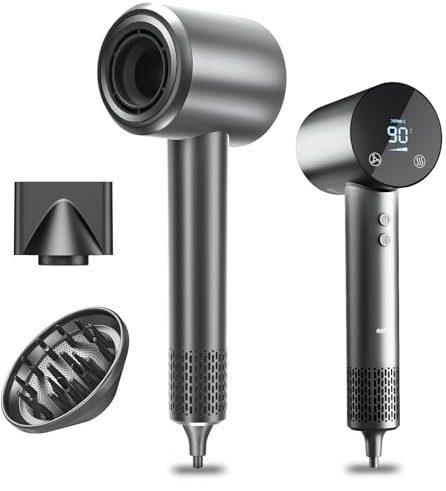 Phon Capelli Asciugacapelli Professionale Ionico 1500W per viaggio HD temperatura touch screen ionico 4 impostazioni di temperatura e 3 di velocità(Grigio)