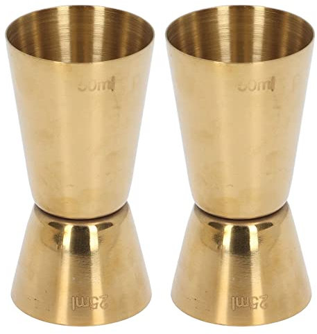 2pcs Jigger para camarero, acero de doble cabeza en jigger de acero inoxidable, taza de medición para barras, hoteles, cafeterías, KTV y otros sitios de entretenimiento, 54G-96G / (Dorado 25 / 50ml)