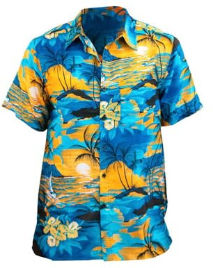 Camisa Hawaiana de Manga Corta para Hombre | Camisa de Verano con Estampado Tropical | Ajuste Regular y Tejido Ligero 100% Poliéster