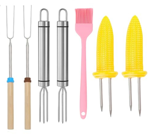 7 Marshmallow Skewers, Barbecue Skewers, Campfire and Shell Potato Fork, Durable Skewers for Campfire and Stick Bread, Ideal for Camping, BBQ Parties and Family Celebrations