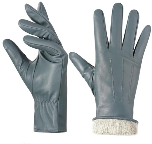 BISON DENIM Lederhandschuhe Damen Winter Touchscreen Kaschmir Gefüttert | Warm Echt Leder Handschuhe, Herbst Winter Klassisch Fahrerhandschuhe für Smartphone SMS Autofahren