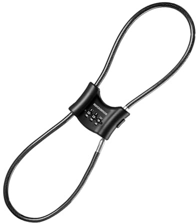 ROCKBROS Cykellås med 5,5 mm stålkabel, kabellås kombination stålkabel dubbel ring, säkert skåp för cykel, E-cykel, skoter, barnvagn, skidor och hjälm, svart
