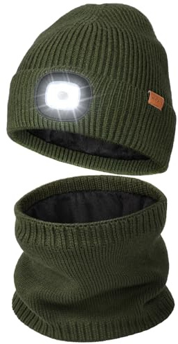 Wmcaps Mütze mit LED Licht und Schal Set, Fleece Wintermütze mit Licht | Rundum-Wärme, Weiches Fleecefutter, Ultrahell LED-Leuchte, ideal für kalte Gassi-Runden, Geschenke für Männer Frauen