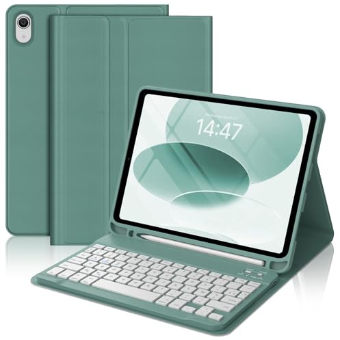 FOGARI Étui Clavier pour iPad A16 11/10 Ème Generation | AZERTY Français Clavier, Coque pour iPad 10.9 2022/A16 11 2025 avec Porte Crayon, Vert