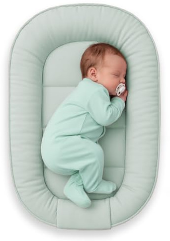 NATILU Babynest 60×90 cm Velvet, verstellbar, tragbar – Babynest für Neugeborene und Säuglinge (MINT)
