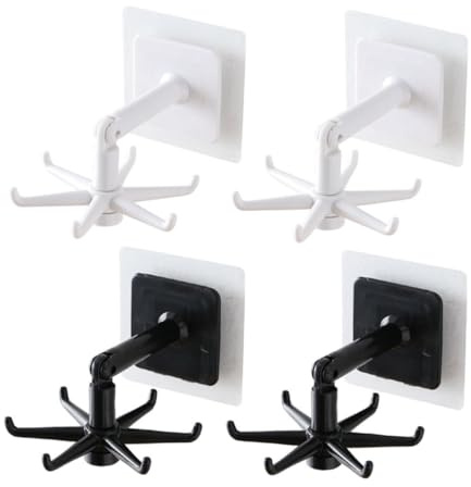 SAFIGLE 4 Ganchos de Pared Giratorios para Cocina, Plástico, sin Perforación, Diseño Mural, Soporte para Utensilios, 4 Piezas