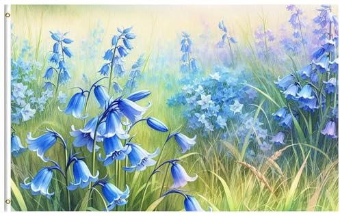 Drapeaux De Jardin Fleurs De Jacinthe Des Bois Dans Un Pré Aquarelle Champ De Fleurs De Printemps Bannière Extérieure Garden Flag Résiste Aux Intempéries Pour Patio Balcon Fête 90X150 Cm
