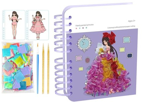 Generico Kit per Arte con Punteruolo | Lavoretti Artistici Principesse Con Adesivi E Colori,Gioco Attività Punteggiare Per Bambine | Ideale per Viaggi in Auto e Aereo