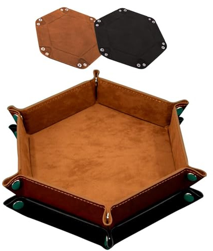 2 Stück Würfelbretter Doppelseitig Würfelbrett, Samt Faltbar Würfeltablett Hexagon Würfelteller Leder Würfelbretter für Dragons Würfel Gaming(Schwarz und Braun)