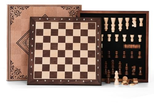 Peradix Magnetico Scacchiera in Legno con Coperchio Amovibile, Gioco di Scacchi e Dama 2-in-1 con Pezzi, Regalo Tradizionale per Adulti e Bambini