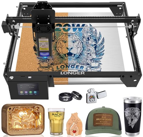 Longer Ray5 Laser Graviermaschine für Anfänger, 20W Laser Cutter mit Touchscreen, 375×375mm Arbeitsbereich, DIY Laserschneider, Lasergravur für Holz, Metall, Leder und Acryl (20W)