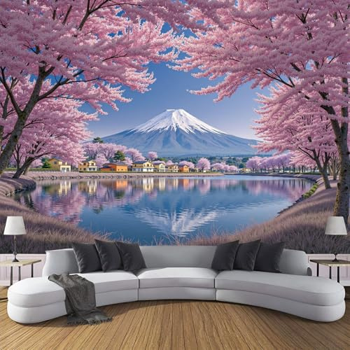 DACRWEKZ Murales da Parete Acquerello sognante Boschetto di ciliegi in fiore, Murales Foto Seta, rosa - Grande Carta da Parato per Soggiorno, Camera da Letto e Ufficio 200x140cm