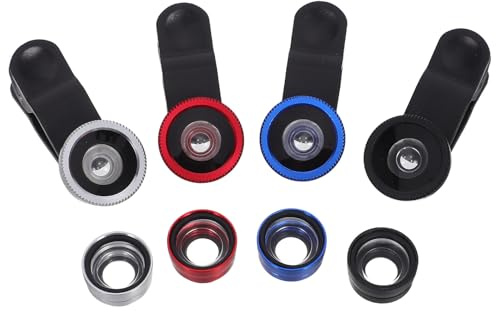 Alipis 4 Stück Handy Kameraobjektiv mit Weitwinkel Makro Fischaugen Aufsätzen Clip On Smartphone Objektiv für Reisen und Events Runde Aufstecklinsen