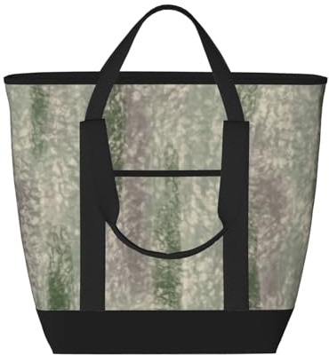 Sac cabas isotherme à motifs abstraits de gris, beige, mousse et pierre – Grand format, imperméable et adapté au contact alimentaire, idéal pour faire les courses, déjeuner, pique-niquer et emporter