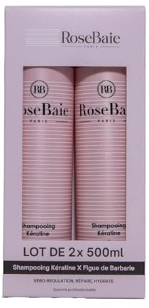 ROSEBAIE | Duo Shampoing Figue de Barbarie et Kératine | Sans Sulfates | Sébo-Régulation et Hydratation | Format économique 500ml x2