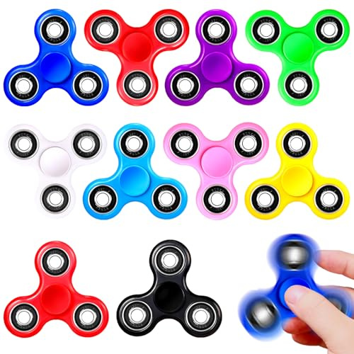 SCIONE [10-pack] Fidget Spinner för barn klassiska solida färger (7,6 cm), normal storlek handspinnare, barns födelsedagsdetaljer, sensorisk stresslindringsleksak