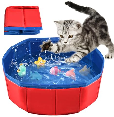 LQTSLFM Katzen Pool, Hundepool, Faltbarer Haustierpool, Hundeplanschbecken, Planschbecken für Katzen, Faltbarer Pool Werden zum Baden, Planschen und zur Aufbewahrung (30x10cm-RotA)