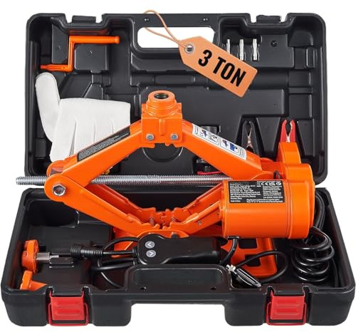 3 t 12 V Elektrischer Scherenwagenheber, Automatischer Wagenheber mit Werkzeugkoffer für Reifenwechsel, 1 Set mit 3,5m Kabel & Handkurbel für Pkw SUV Werkstatt & Notfall (170-420 mm)