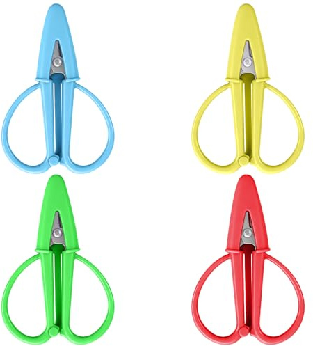 Yuerme 4 Pack Mini Scissors with Protective Caps,8.5cm Portable Small Scissors for Travel,Sharp Stainless Steel Embroidery Sewing Scissors for Crafts,Thread,Yarn,Hand Luggage Safe,Multi-Colour