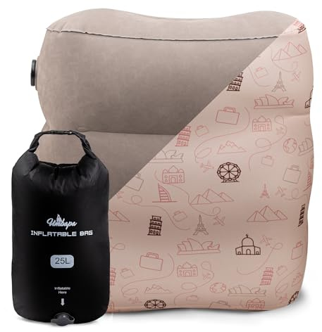 UMBAPA® Aufblasbares Fußstützen-Deluxe Bundle für Erwachsene – Aufblasbare Fußstütze + Bezug + Pumpe | Für Flugreisen, Auto & Bahn |(Travel Blush, Deluxe Sparpack)