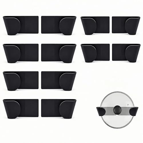Cycayit 6 Pairs Self Adhesive Pot Lid Holder, Wall Mounted Pan Lid Organiser, No Drill Kitchen Lid Rack for Cupboard Door, Cabinet or Wall, Space Saving Pot Cover Storage, Clear