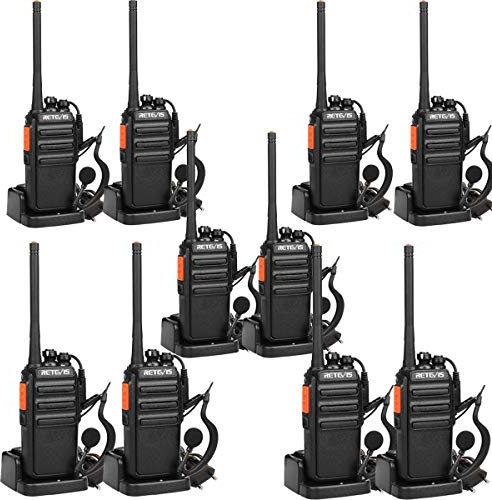 Retevis RT24 Walkie Talkie, Funkgerät Professional für Erwachsene, PMR446 Funkgeräte Lizenzfrei, 16 Kanäle CTCSS/DCS, Walkie-Talkie mit Headset für Gewerbe, Schule (10 Stück, Schwarz)