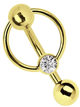 Modern Nature Piercing-Schmuck Intimpiercing oder Bauchpiercing Banane Gold beschichtet in 1,6 mm Stärke mit 5 mm Lochkugel und BCR