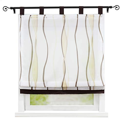 Joyswahl Voile Raffrollo Bindegardine mit farbigen Akzenten Streifen Muster »Heide« Schals mit Schlaufen Fenster Vorhänge BxH 100x140cm Braun 1er Pack