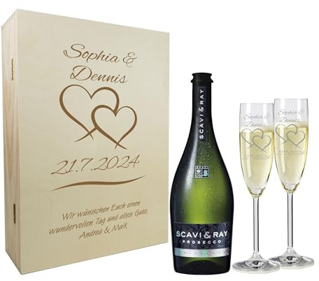 laser-diele Geschenk zur Hochzeit – Sekt Geschenksets – Sektglas mit Gravur – Geschenke für Paare – Sekt – Zwei Herzen