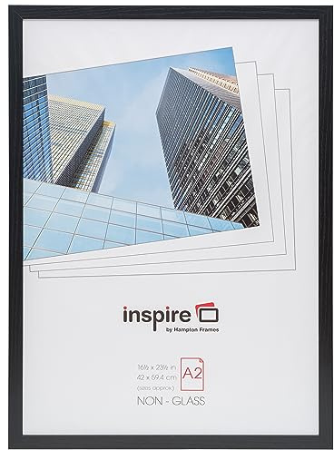 Hampton Frames | Marco para póster A2, 42x59 cm, negro, MDF efecto madera, frontal de plexiglás, montaje en pared, para fotos y documentos