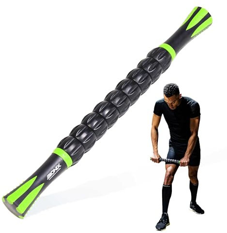 Bionix Massage Roller Stick - 360 Deep Tissue Muscle Roller, 9 Rollers & Non Slip Handles Massage Stick for Trigger Points, Calf Leg Muscles Soreness & Tightness, Myofascial Release Recovery