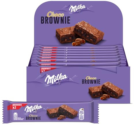 MILKA - Choco Brownie - Gâteau Moelleux Chocolat au Lait Milka et Pépites de Chocolat - Lot Gâteaux Individuels - Format Familial Pratique pour le Goûter des Enfants - Présentoir de 24 Sachets de 50g | 24 Sachets individuels de 50g | Brownie moelleux au chocolat au lait Milka avec pépites | Idéal pour le goûter