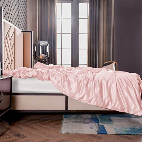 THXSILK Seide Bettbezug, Seide Tröster Cover, Seidenbettwäsche, 100% 19 Momme Bestnote Maulbeerseide Bettwäsche - Bezauberndes Rosa 140 x 200cm