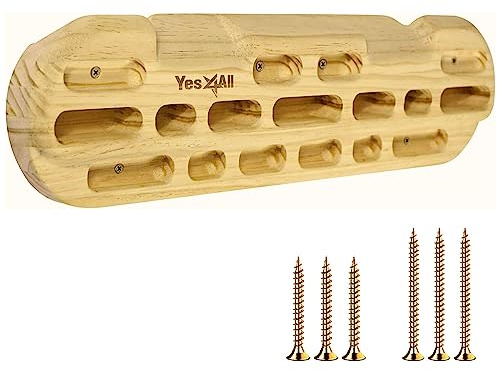 Yes4All Hangboard in legno per arrampicata su roccia, per allenamento su porta, hangboard, tastiera da arrampicata per rafforzare dita, mani e polsi (naturale scuro)
