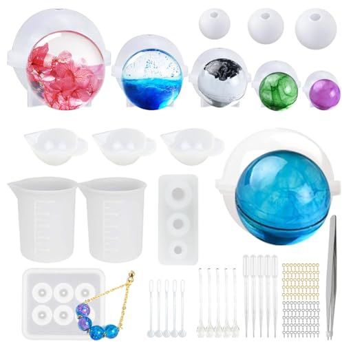 Woohome 32 Stück Schmuck Silikonform Gießform Resin Form Sphere form Gießformen Silikon Sortierter Stil Silikon Messbecher und Herstellungswerkzeuge für Schmuckherstellung