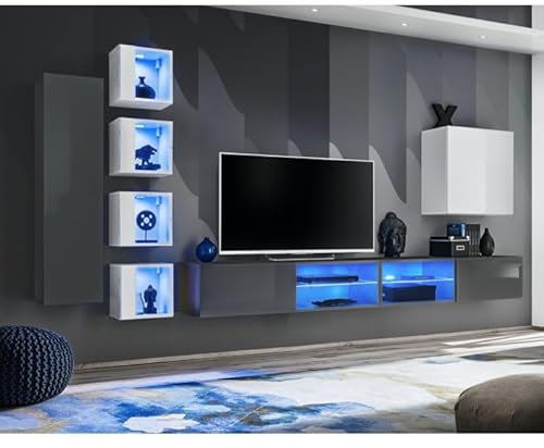 Paris Prix Ensemble Meuble TV Switch XXVI 320cm Gris & Blanc