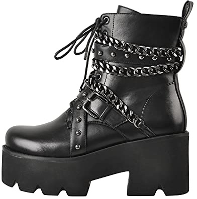 MissHeel Gothic Ankle Boots Goth Stiefeletten Blockasbsatz Chunky Heels