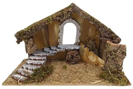 Christmas Decoration, Capanna Presepe Vuota Scenario Natale 37x19x25cm Muschio Legno con Fienile e Anfore