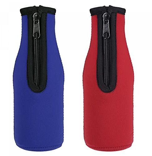 sourcing map Beer Bottle Sleeves Cooler Insulator Collapsible Neoprene Covers with Zipper for 330ml to 350ml, Blue Red 1 Set