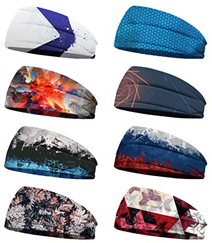 obmwang 8 Pieces Sports Headbands - Non-Slip Sweatbands for Workout, Travel, Fitness, Moisture Wicking for Men and Women