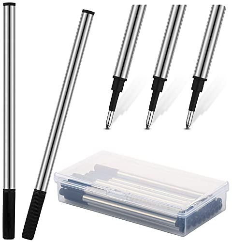 24 Stück 4,37 Zoll Metall Tintenroller Minen Kugelschreiber Feine Spitze 0,7 mm mit Klar Kunststoff Stiftbox Kompatible Rollerball Minen Standardgröße Schwarze Tinte für Schule Büro
