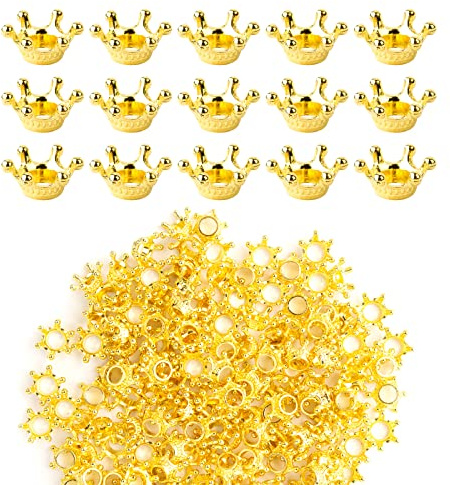 FRUHLING 150 Stück Kleine Goldene Kronen Mini Deko Krone | Metall Charms, Spacer Perlen, Kronen Anhänger, Tischdeko, Streudeko, Für DIY Basteln Schmuckherstellung